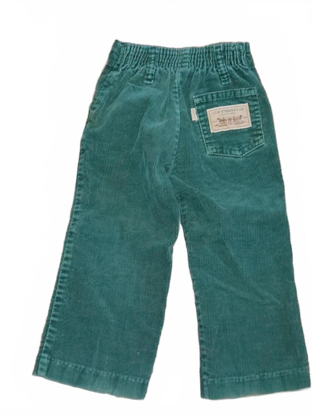 Vintage Levi's Kids Green Corduroy Pants 1980s Toddler Size 4 Elastic Waist